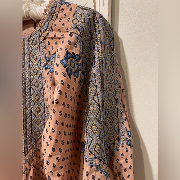 Anthropologie 100% Cotton Embroidered Tunic Mini Dress In Peach Size M - Picture 6 of 16